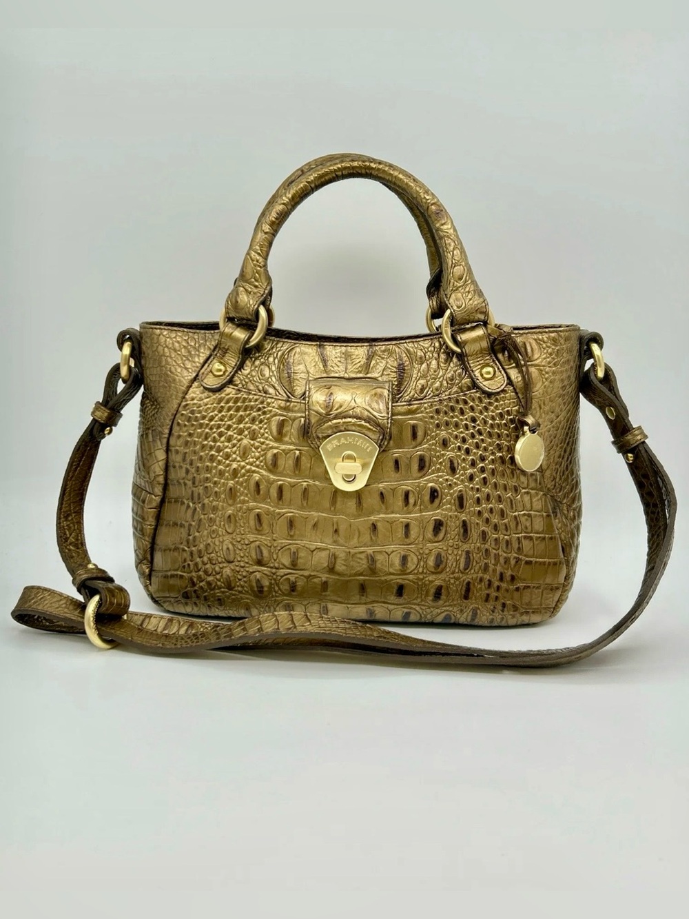 Brahmin Croc-Embossed Metallic Bronze Satchel